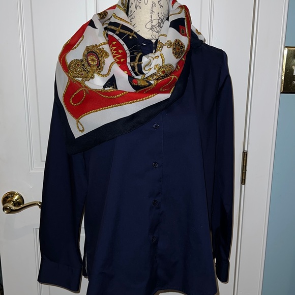 Appleseed's Tops - FOXCROFT for Appleseeds wrinkle free 10 petite Oxford top nautical scarf golds!!